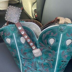 Elegant Green and Brown Shoulder Bag with Unique Design